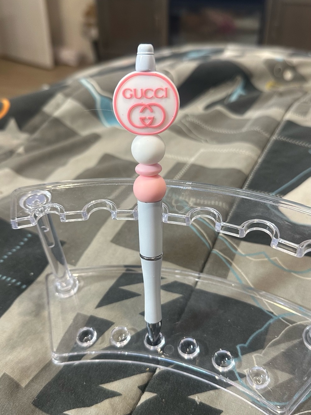 White Pen with Pink Logo Charm